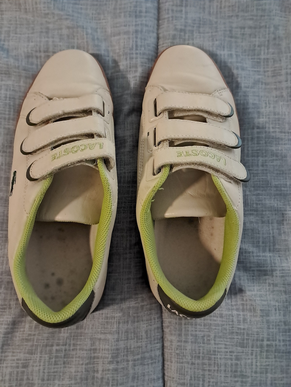 Lacoste Kids White & Lime Velcro Sneakers